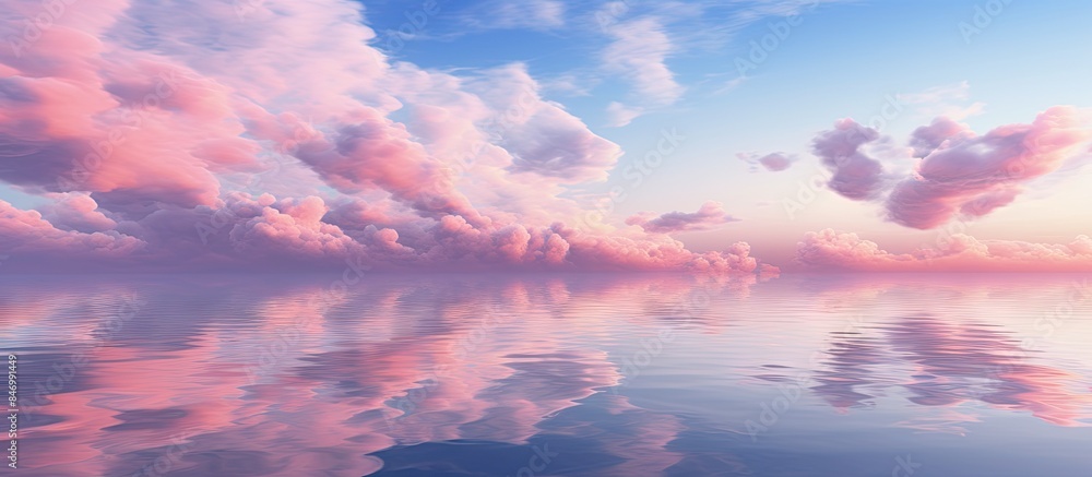 Aufkleber scenario of a serene pink morning sky with clouds beautifully reflected in calm waters. with copy sp