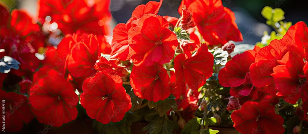 Leinwandbilder beautiful red flower in a pot, enhancing the home garden's charm. with copy space image. place for a