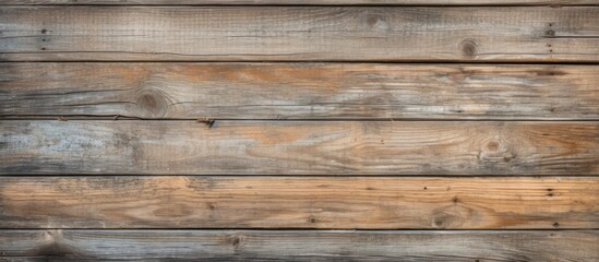 Fototapeta premium Close-up view of a wooden wall composed of numerous wood planks creating a rustic texture background fence. with copy space image. Place for adding text or design