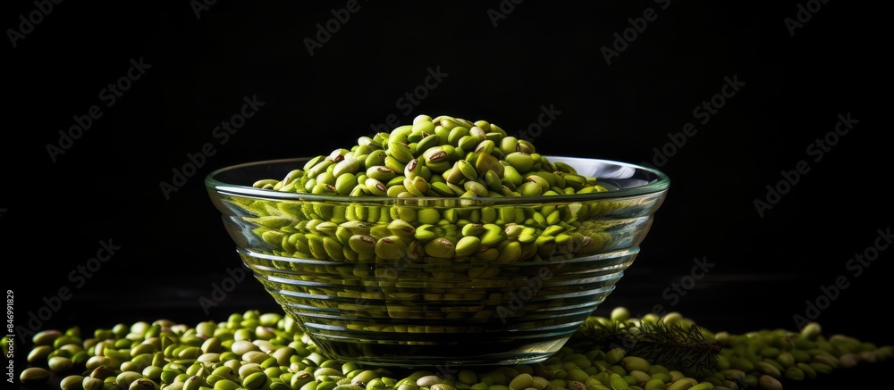 Poster fresh green beans displayed in a bowl placed on a rustic wooden table surface. with copy space image