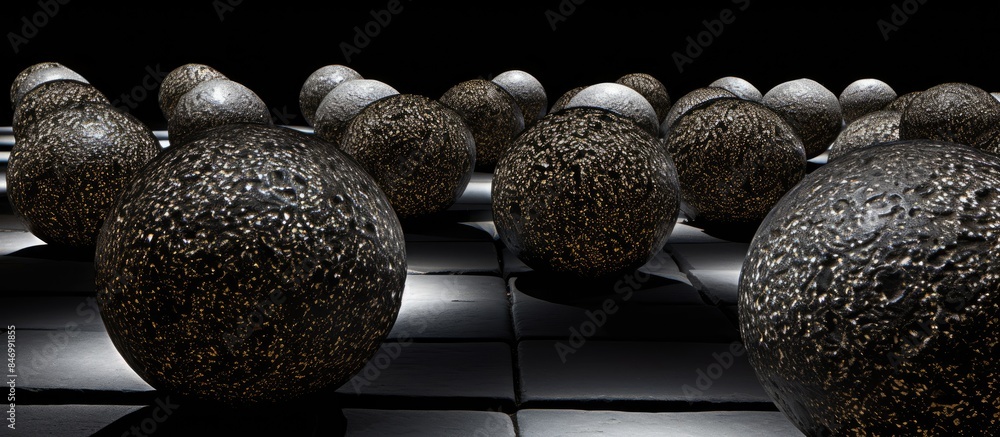 Poster Large black and gold vases in a close-up shot, showcasing intricate details. with copy space image. Place for adding text or design