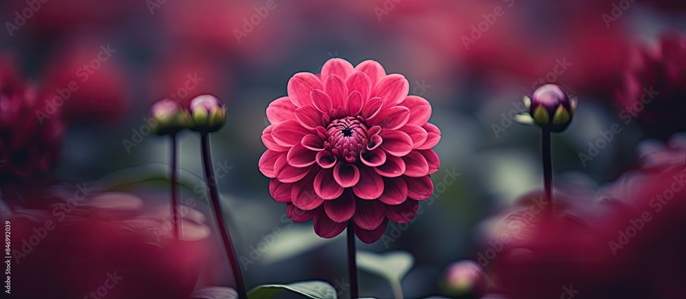 Fototapete fully bloomed large pink flower commands attention among the flowers in the field. with copy space i