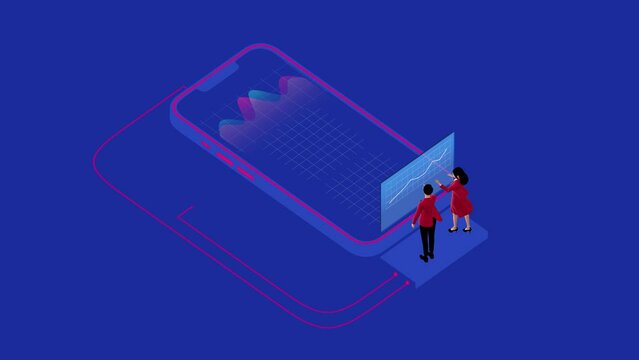 Business partners use a smartphone to remotely broadcast a presentation