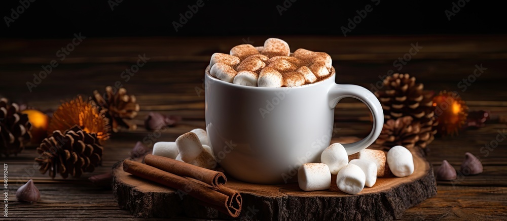 Aufkleber Warm up with a delightful winter drink featuring marshmallows and a hint of cinnamon. with copy space image. Place for adding text or design