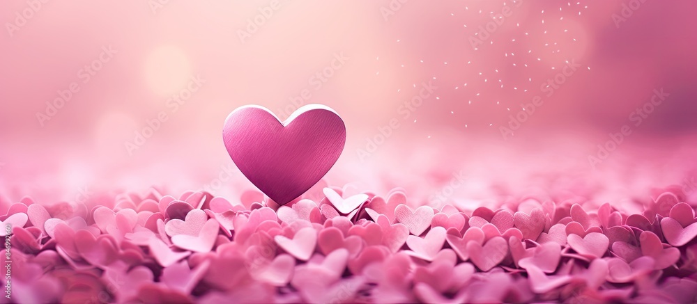 Aufkleber Pink heart surrounded by numerous small hearts in a picturesque field, creating a lovely scene. with copy space image. Place for adding text or design