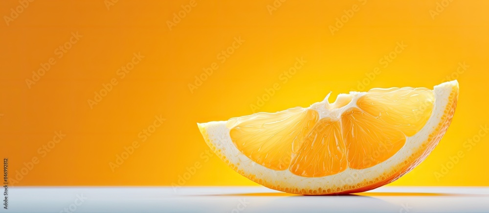 Poster a close-up view of a halved fresh orange placed on a wooden table. with copy space image. place for 
