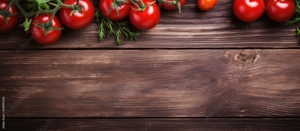 Leinwandbilder Plum tomatoes displayed on a rustic wooden background, showcasing vibrant colors and fresh produce. with copy space image. Place for adding text or design