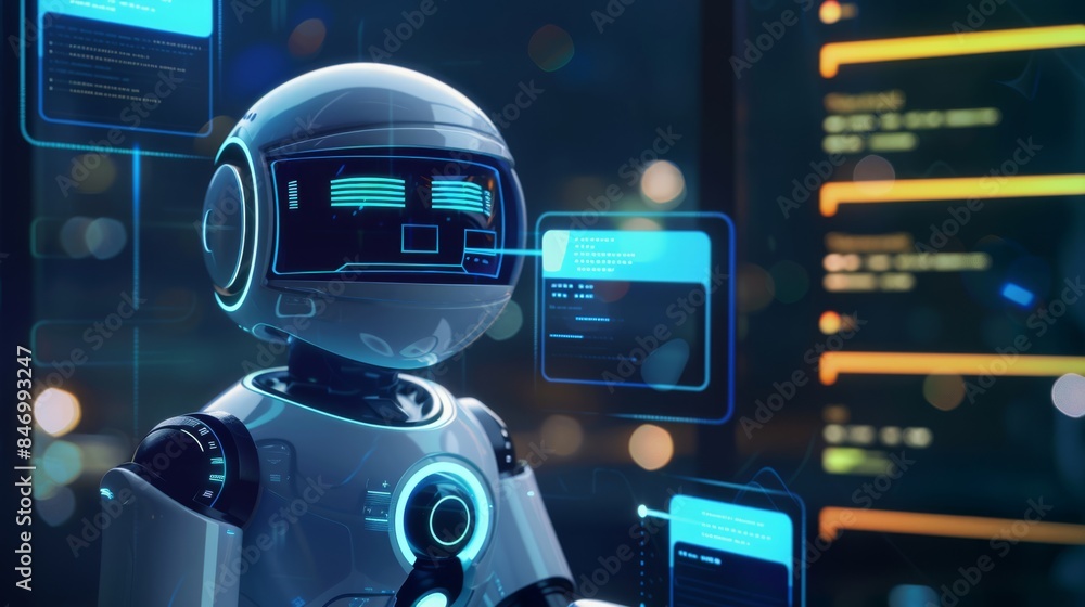 Poster close-up: the chatbot interface, showing text bubbles or virtual tutor animations.