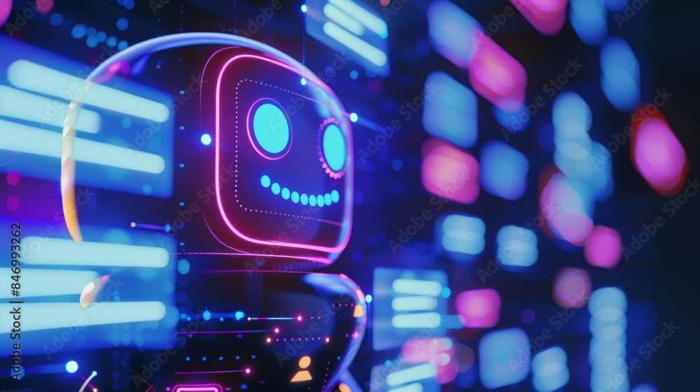 Poster close-up: the chatbot interface, showing text bubbles or virtual tutor animations.