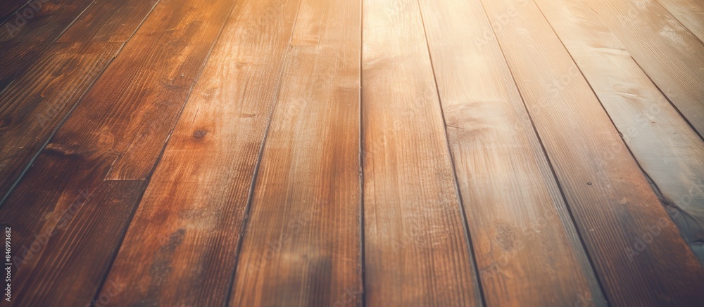 Poster Close-up view of a wooden floor displaying a rich brown stain, accentuating the warm and natural texture. with copy space image. Place for adding text or design