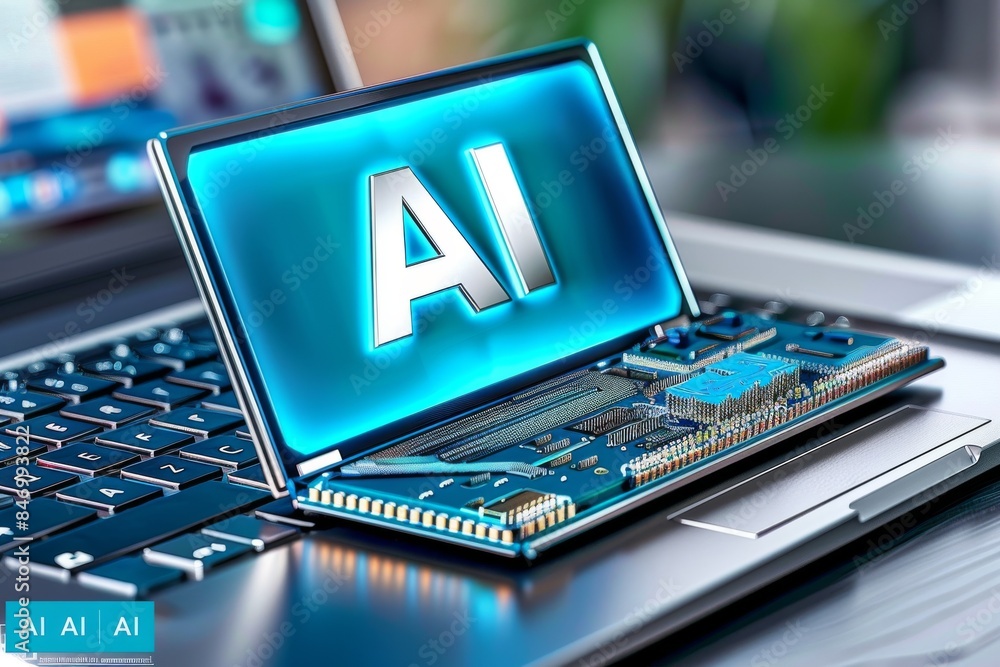 Aufkleber laptop with ai digital interface, highlighting modern technology, innovation, and advanced computing