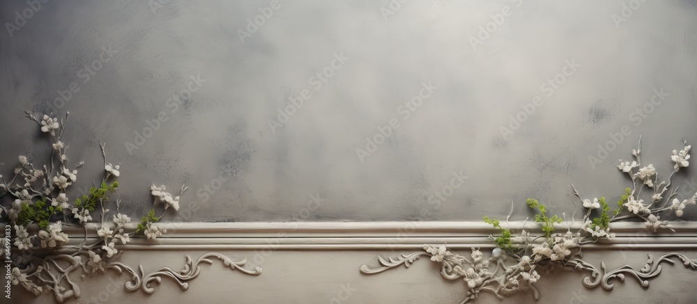 Aufkleber Plant emerging from a detailed view of a wall with its textured surface shown. with copy space image. Place for adding text or design