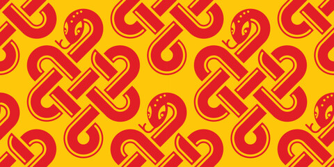 Seamless pattern happy chinese new year 2025 the snake zodiac sign with asian elements paper cut style on color background. ( Translation : happy new year 2024 year of the snake )
