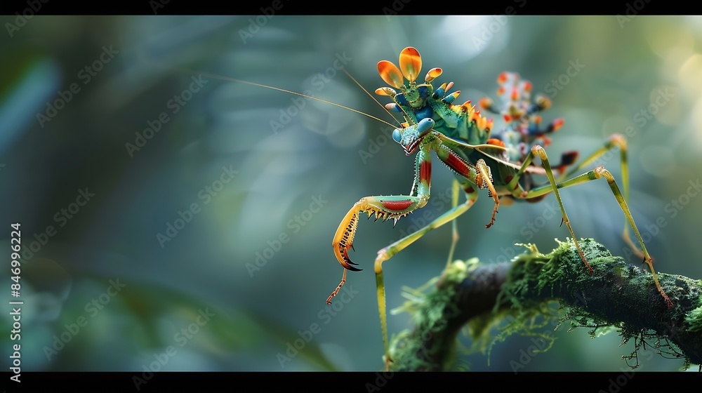 Aufkleber This is one type of mantis in Indonesia this mantis is very unique and extraordinary found in many in nature and is not afraid of humans they are predatory insects that even eat their  : Generative AI