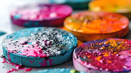  Colorful paint splatters on a table