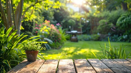 Sunny Afternoon in a Lush Green Backyard Garden