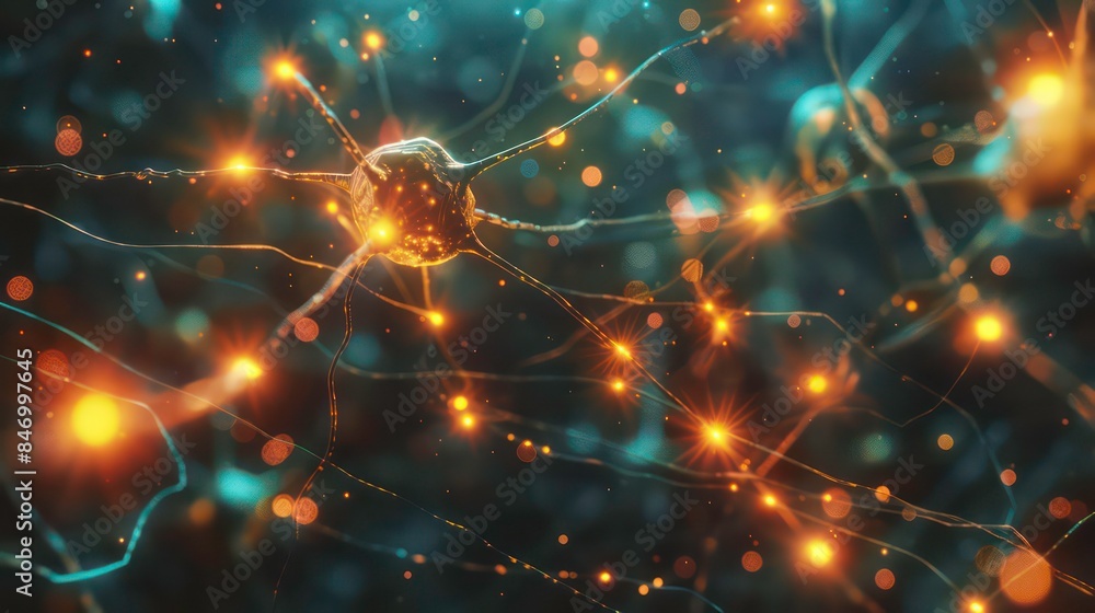 Aufkleber abstract close up neurons cells presentation. synapses and axons transmit electrical signals. concep