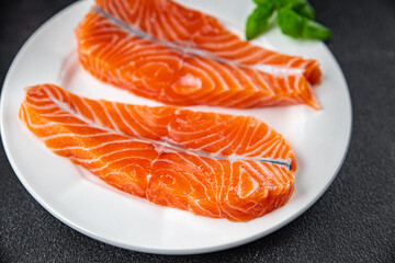 salmon fresh fillet raw red fish seafood meal on the table copy space food background rustic top view