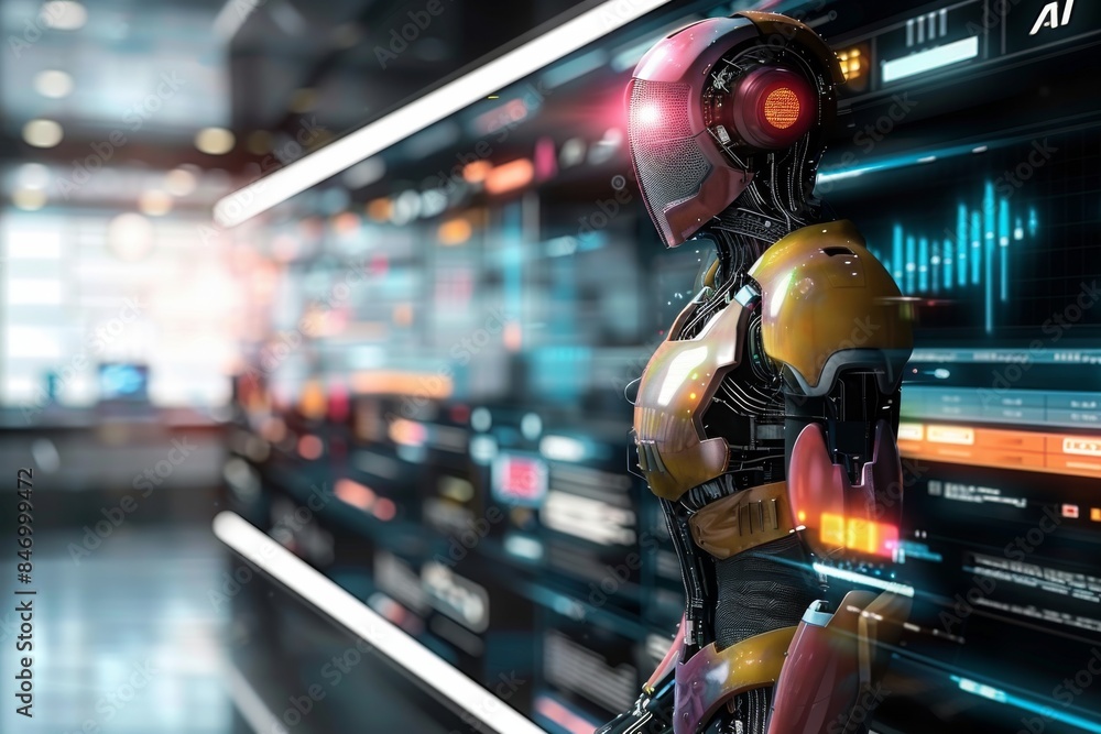 Aufkleber advanced robot ai in a futuristic lab high tech environment modern technology cybernetics digital in