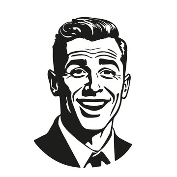 recommend clip art: Vintage style illustration of a friendly smiling man.