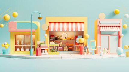 Mni store building or mini shop on green pastel tone 3D