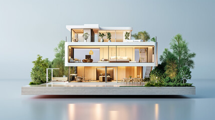 Modern single home white color model 3d