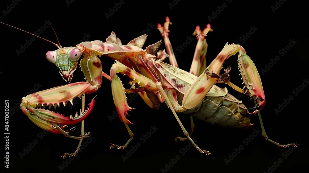 Aufkleber This is one type of mantis in Indonesia this mantis is very unique and extraordinary found in many in nature and is not afraid of humans they are predatory insects that even eat their  : Generative AI