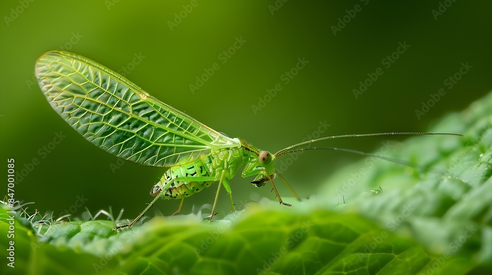 Aufkleber green lacewing chrysopa perla hunting for aphids it is an insect in the chrysopidae family the larva