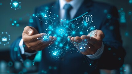 Businessman hold virtual medical network connection icons. Awareness and spread attention on their healthcare,