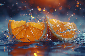 A few photos of lemon and water, with a light orange and transparent texture style, anime...