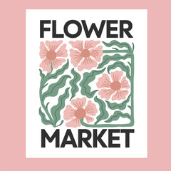 Colorful doodle floral market design poster