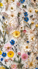 Illustration, different garden flowers on a white background.