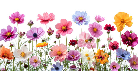 Illustration, different garden flowers on a white background.