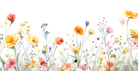 Illustration, different garden flowers on a white background.