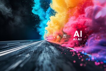 Futuristic AI cloud burst advanced technology cyber environment digital innovation glowing visuals vibrant colors modern tech cyber aesthetics high tech design digital explosion