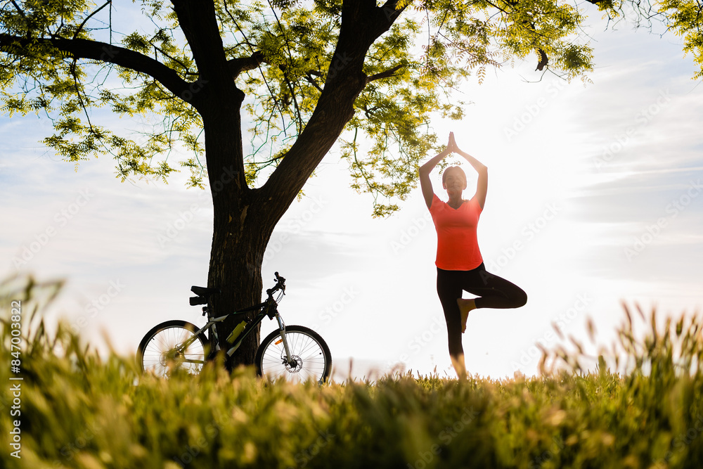 Wall mural woman doing sports in morning