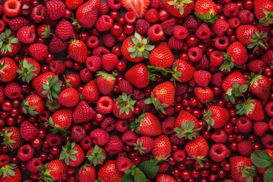 Mix with red berries. Strawberries, raspberries - Powered by Adobe