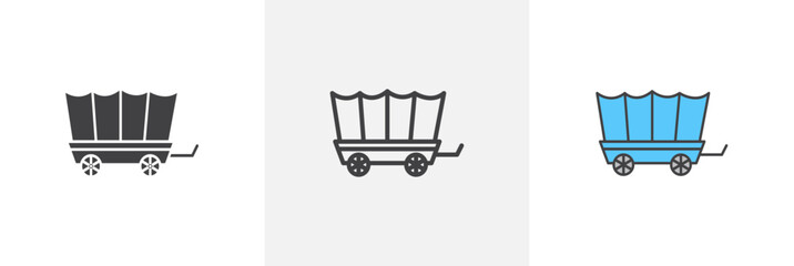 Vintage carriage icon set. Wooden wagon vector symbol. Ox cart sign. © iconic