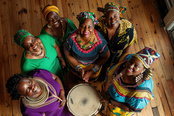 A group of women wearing colorful clothing