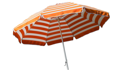 An isolated image of a striped beach umbrella.