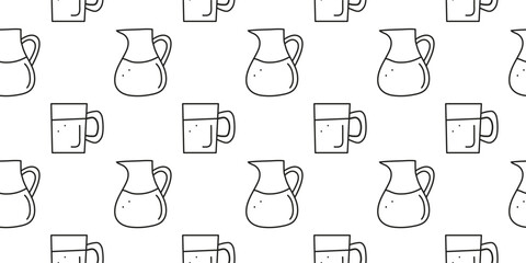 Seamless pattern with cute doodle milk in glass jugs.