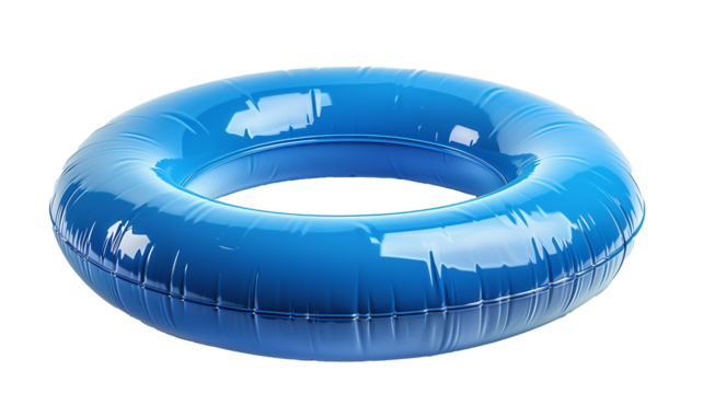A classic blue inflatable swim ring isolated on a white background.