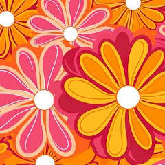 60s/70s pink orange hippy pattern with flowers