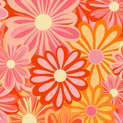 60s/70s pink orange hippy pattern with flowers