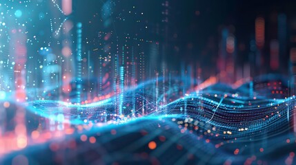 Abstract composition of metrics and indicators charting an upward trajectory, allowing space for text, background image