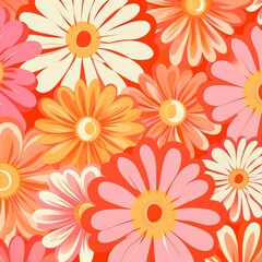 60s/70s pink orange hippy pattern with flowers