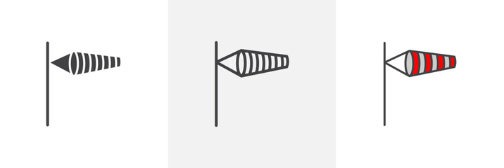 Windsock icon set. Wind vane flag vector symbol. Wind direction indicator flag sign.