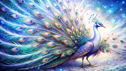 A peacock with beautiful colorful wings