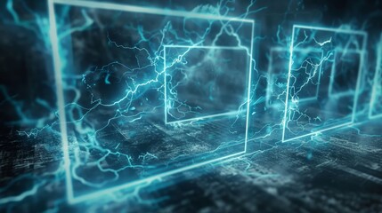 Electric blue frames with thunderbolt effect for magical energy flash, 3d vector set