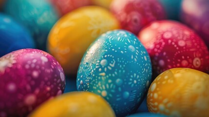 A close-up shot of a bunch of colorful eggs